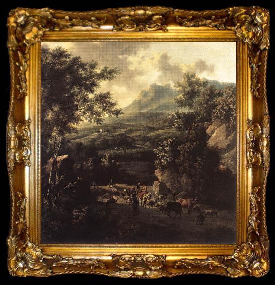 framed  MOUCHERON, Frederick de Mountain Scene with Herd of Cattle ag, ta009-2